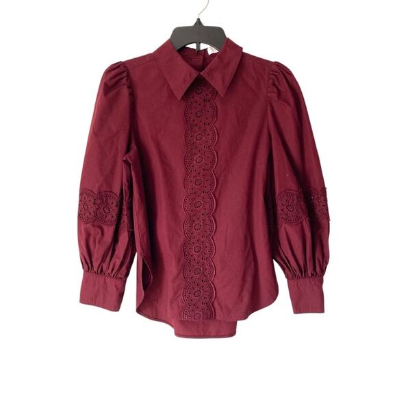See By Chloe Burgundy Cotton Eyelet Blouse size 36 US 4 Small Obscure Purple - Picture 1 of 8